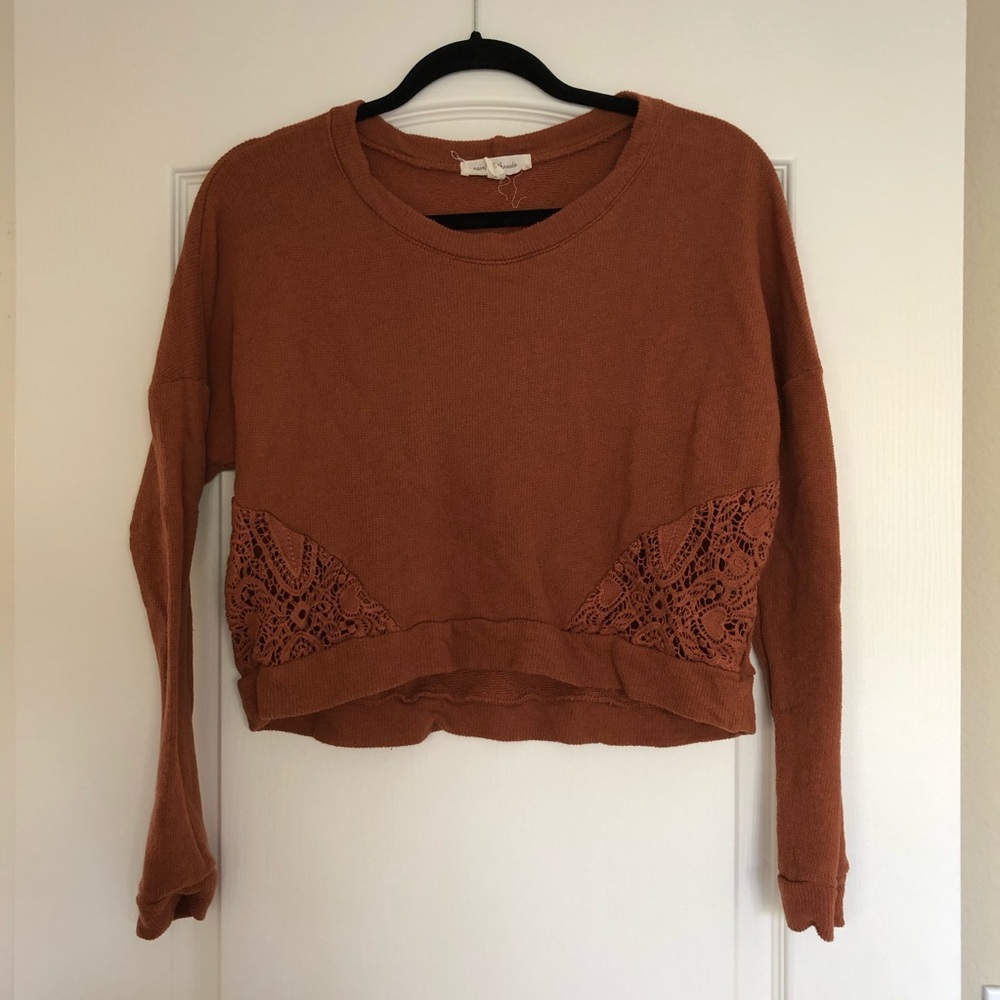 Crop Burnt Orange Sweater with Lace Detail